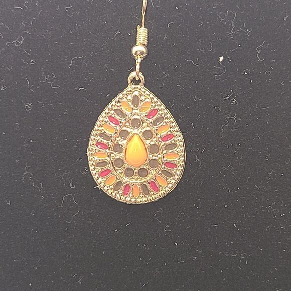 Boho Mosaic stone drop earring set in Burnished goldtone - Picture 2 of 5